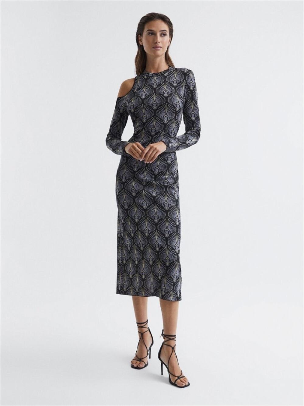 REISS Anja Metallic Jacquard Knitted Midi Dress NWOT size XL (b45 )